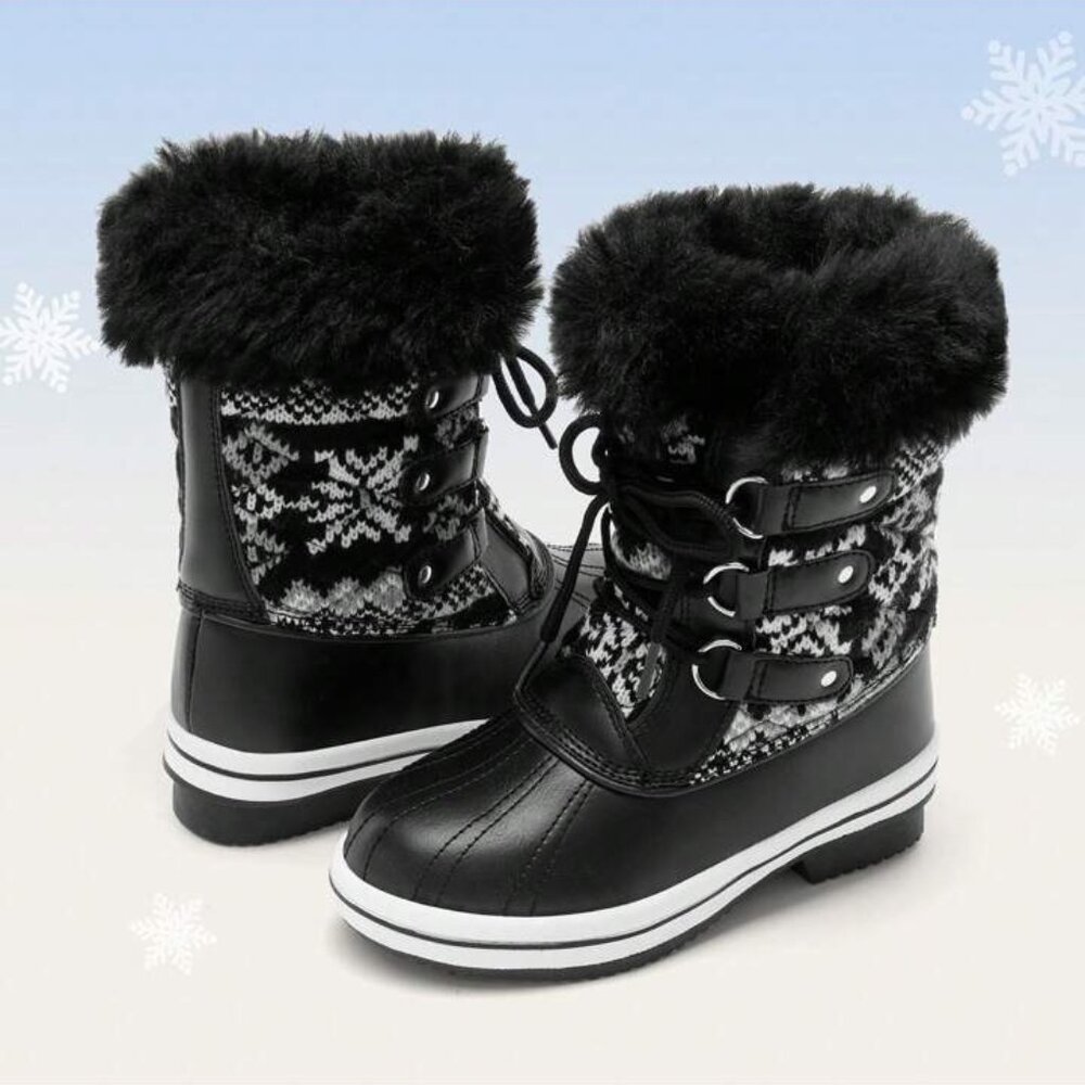 Girls Mid-Calf Winter Warm Snow Boots Waterproof For Big Kids #75